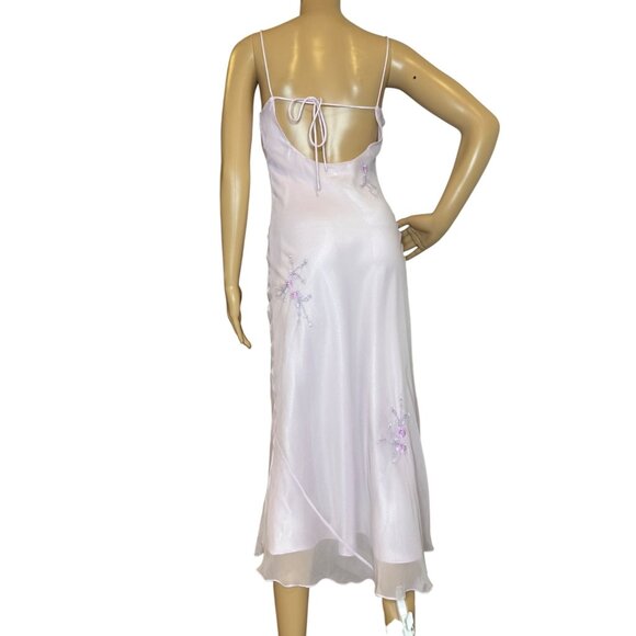 Vintage Y2K 90s Silk Scoop Neck Dress Romantic Fairy Whimsigoth Purple Lilac Bea - Picture 5 of 13